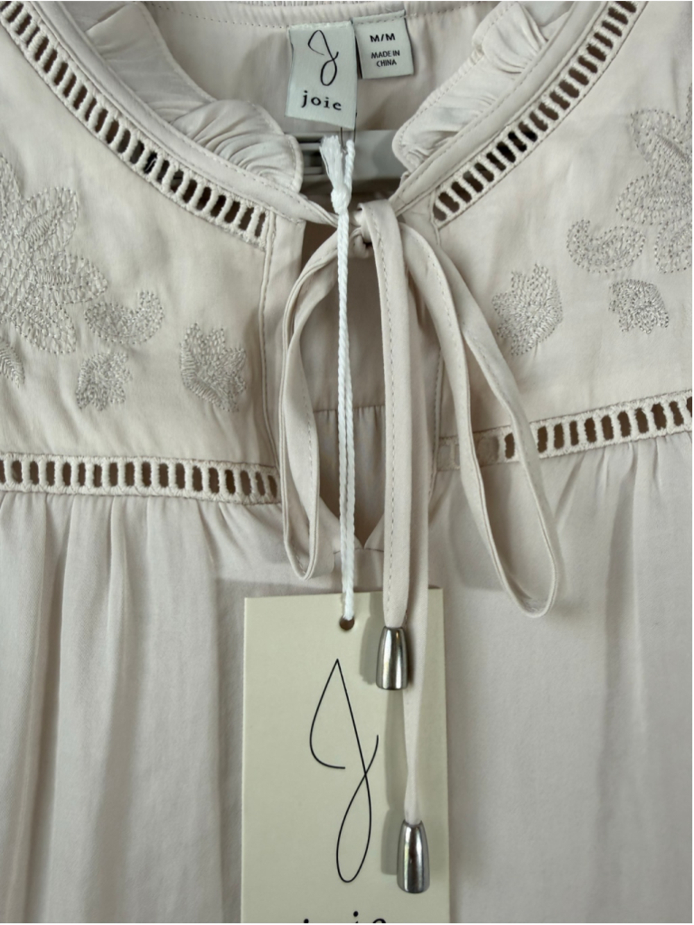 Women's Joie Beige Embroidered Blouse M - Picture 3 of 9